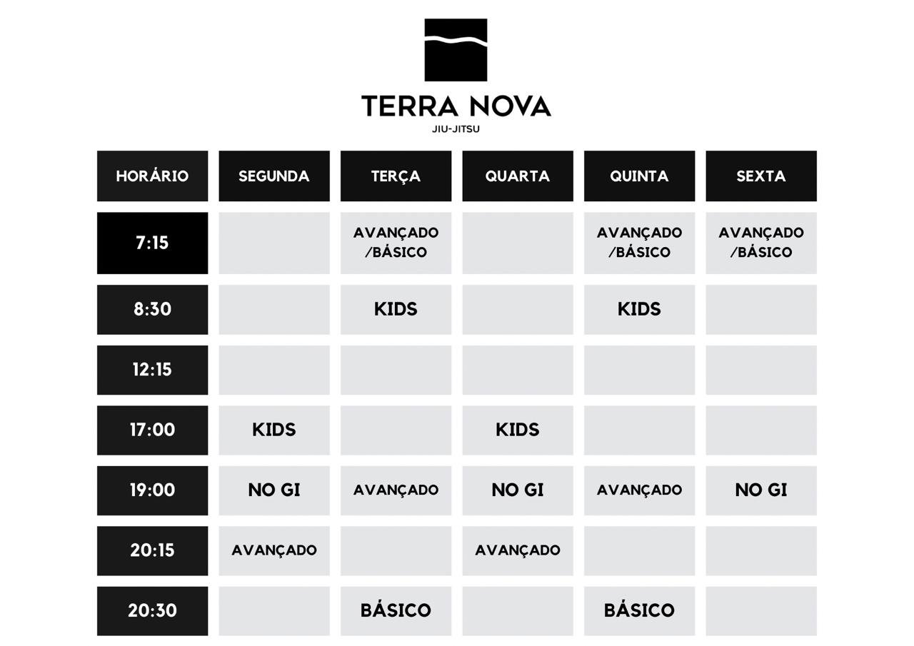 tabela de horarios de treino